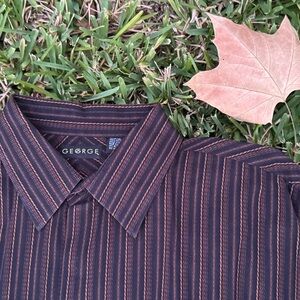 George Men's XL Black and Brown Striped Shirt